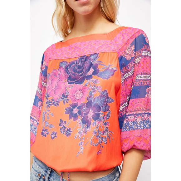 NWT Free People Blue Nile Printed Top / Pop Combo - Picture 4 of 6